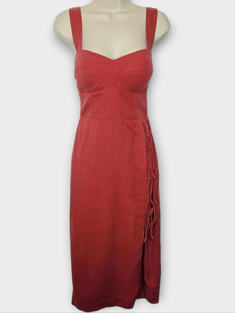Vix Paula Hermanny Tie Side Midi Dress S Washed Red Linen Blend